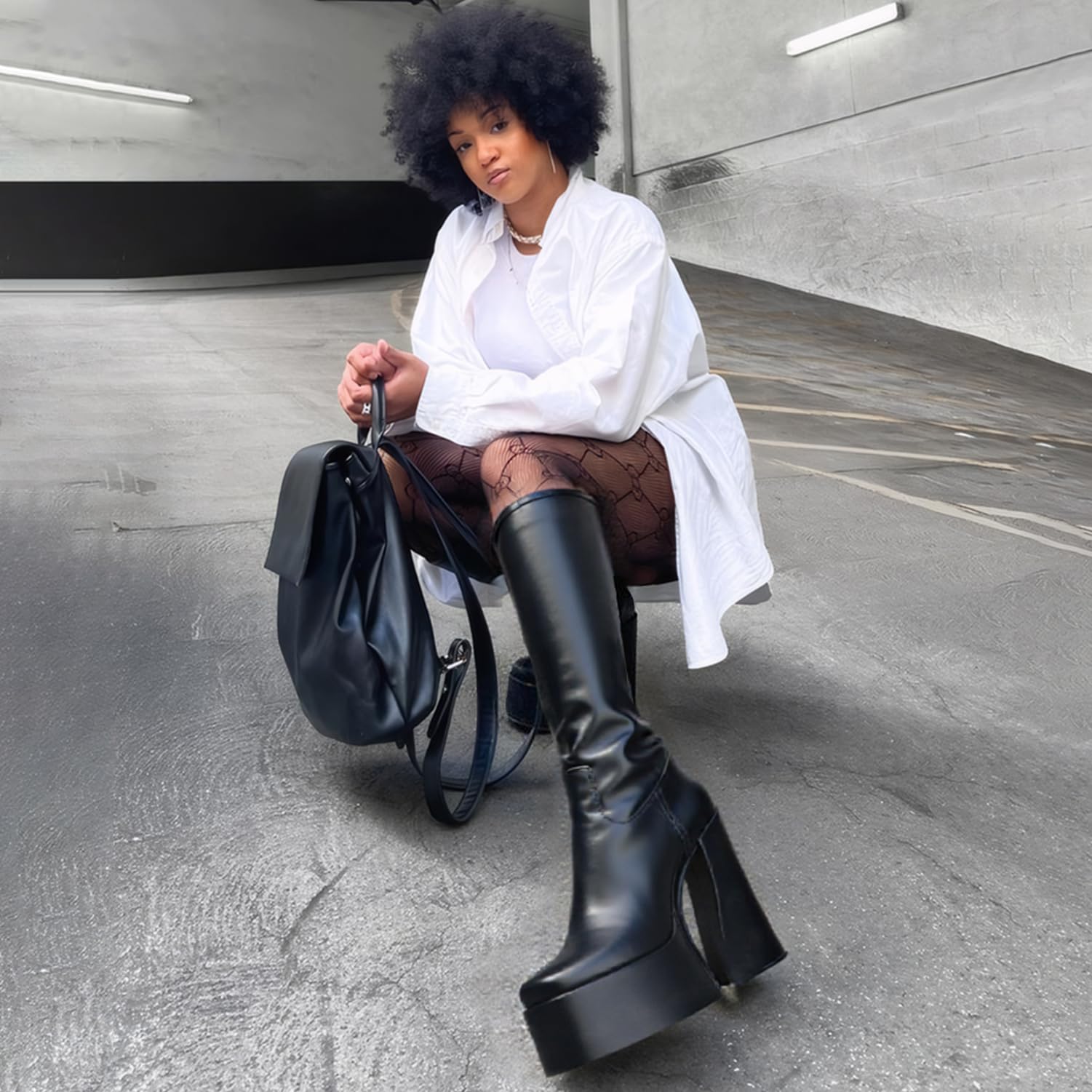 Black LanreyTaley Elastic Knee High Platform Boots