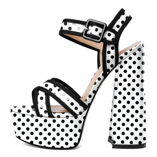 Polka Dott Mettesally Women's Platform Chunky High Heel