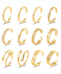 Ofeiyaa 12PCS 18k Gold Plated Open Toe Rings CZ Wave Twist Arrow Celtic Knot Heart Thin Band Ring Knuckle Finger Stacking Tail Ring Pack Beach Foot Jewelry Set For Women Adjustable
