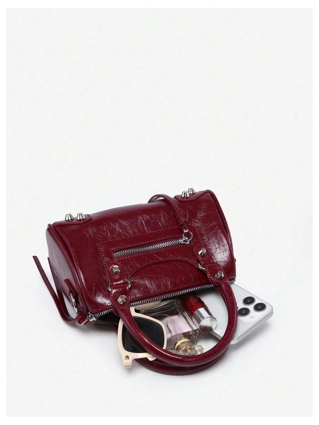 RoseSeek Women's Y2k Rivets Bag with Bowknot Beaded Chain Decor Cute Crossbody Bag Handbags Burgundy One Size