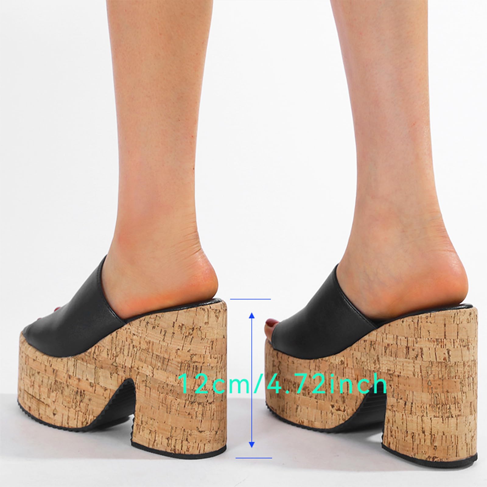 ADKGBE Women's Cork Platform Open Round Toe High Chunky Heel Mules Sandals Sexy Backless Comfortable Slip On Non-slip Dress Summer High Heel Sandals fot Party Dance Wedding Shoes