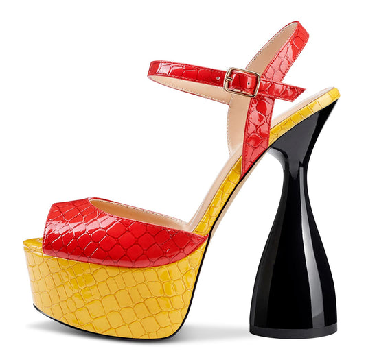 Saekcted Women's Chunky High Heels Platform Fashion Party Sandals Peep-Toe Ankel-Strap Sandal 6Inch Heel Shoes for Wedding Dress Red 13 M US