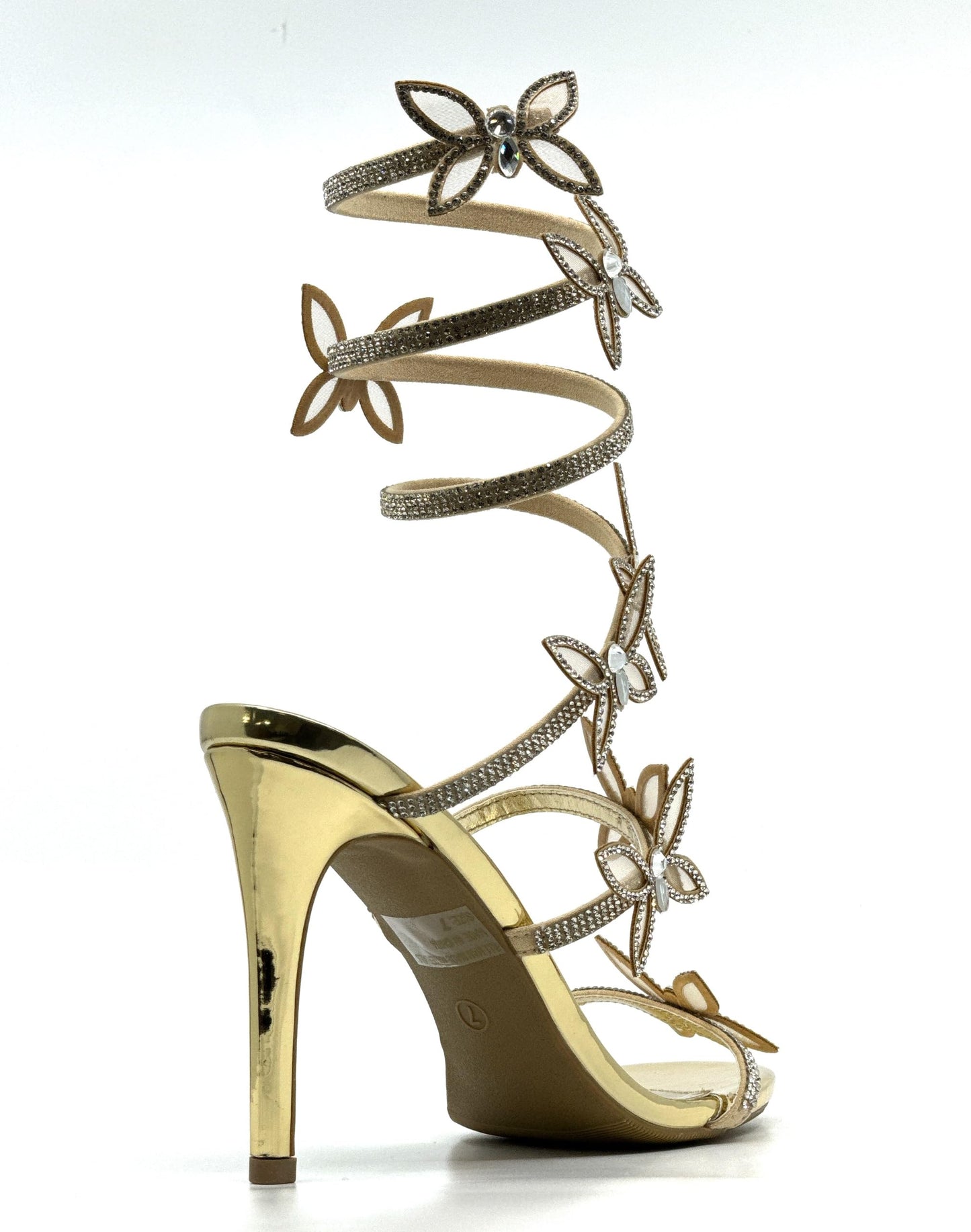 Wild Diva Women Rhinestone Butterfly Spiral Wrap Around High Heel Sandals Berlin-527 Gold Pu 9