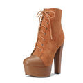 DearOnly Women Chunky Block Platform High Heel Round Toe Ankle Boots Short Bootie Zipper Party Cute Boots Brown