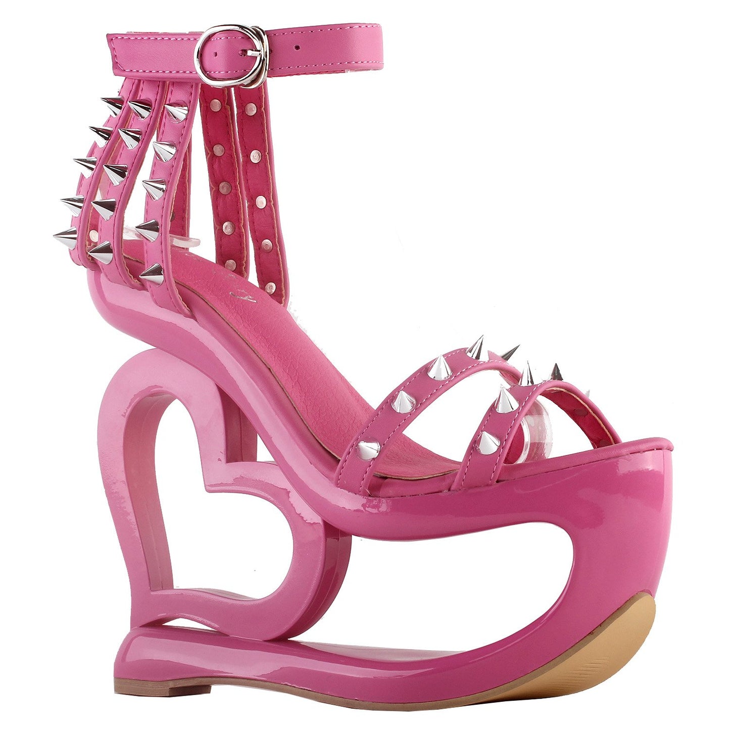 SHOW STORY Fashion Hot Pink Stud Ankle Strap High Heel Platform Party Sandals,LF40204HP39,8US,Hot Pink