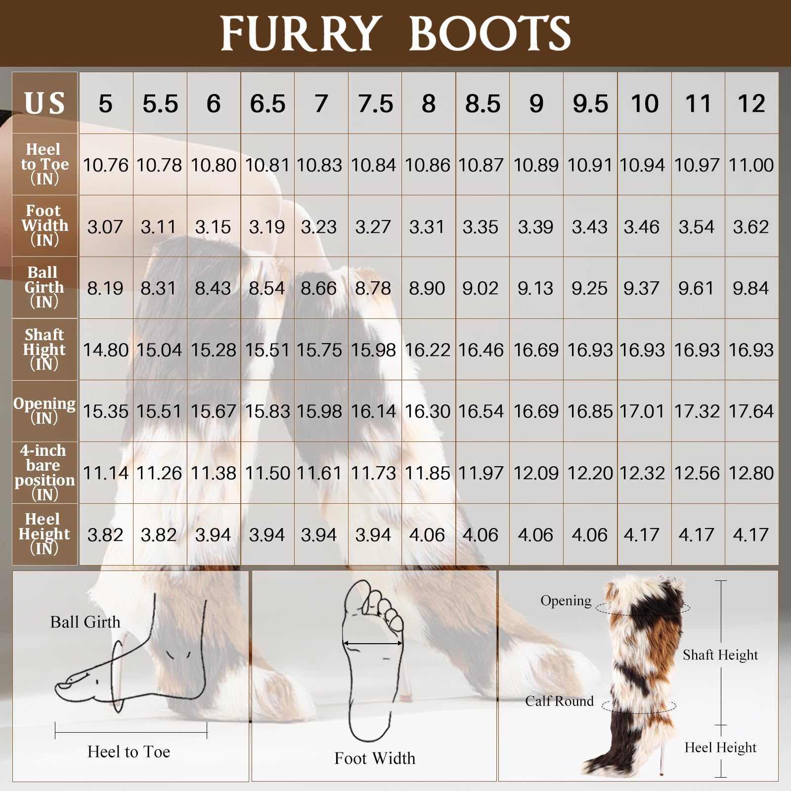 FancyQueen Faux Fur Boots for Women Knee High Furry Heel Boots Fashion Pointed Toe Snow Winter Boot Warm Women Boot
