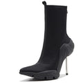 Tsrenlmln Women's Ankle Boots High Heel Boots for Women Fashion Pointed Toe Stiletto Boots Womens Elastic Fabric 8cm Heel Pull-On Short Boots Black Boots