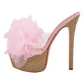 Rhineshell Women's Flower Stilettos High Heels Platform Slides Sandal Round Open Toe Slip On Slim Heeled Sandal Clear Upper Party Prom Shoes Pink Size 11