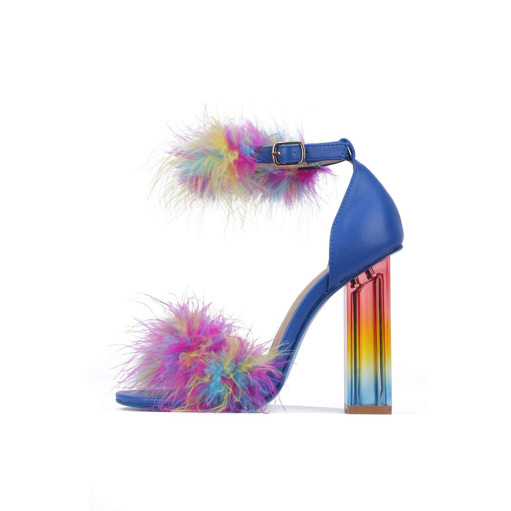Blue Multi colored Antisocial Sexy Chunky Block High Heel