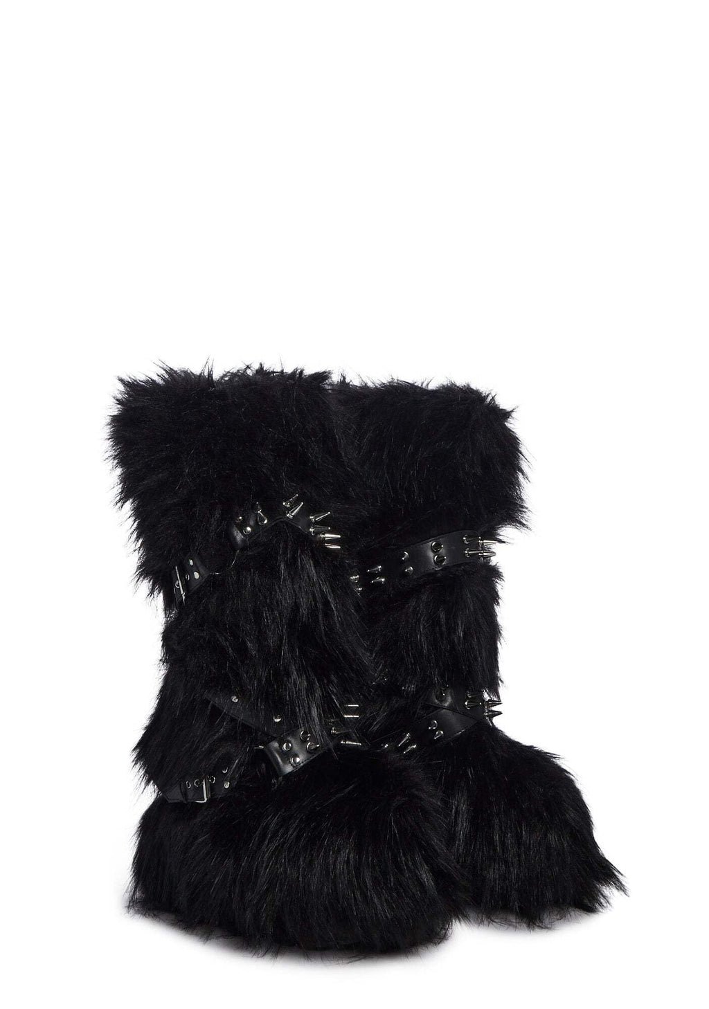 Dolls Kill Wild Instincts Faux Fur Boots by Club Exx – Women’s Knee High Platform Boots with Buckle Straps, Black, 11