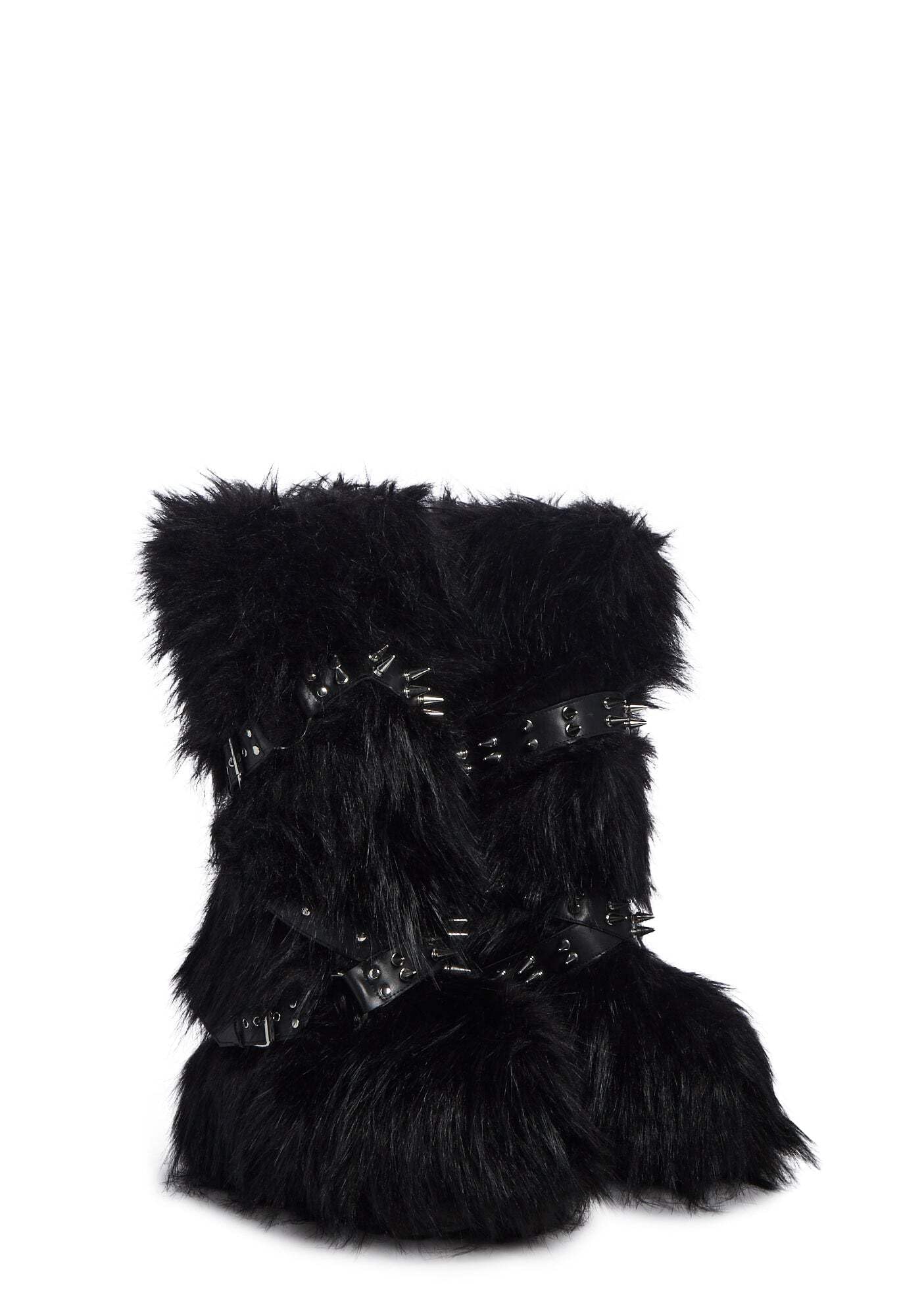 Dolls Kill Wild Instincts Faux Fur Boots by Club Exx – Women’s Knee High Platform Boots with Buckle Straps, Black, 11