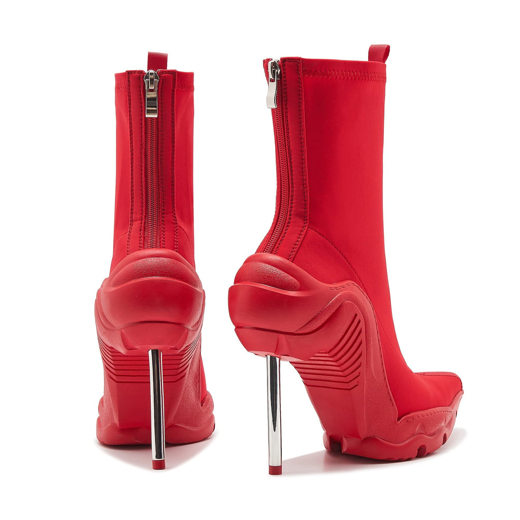 Tsrenlmln Women's Ankle Boots High Heel Boots for Women Fashion Pointed Toe Stiletto Boots Womens Elastic Fabric 8cm Heel Pull-On Short Boots Red Boots