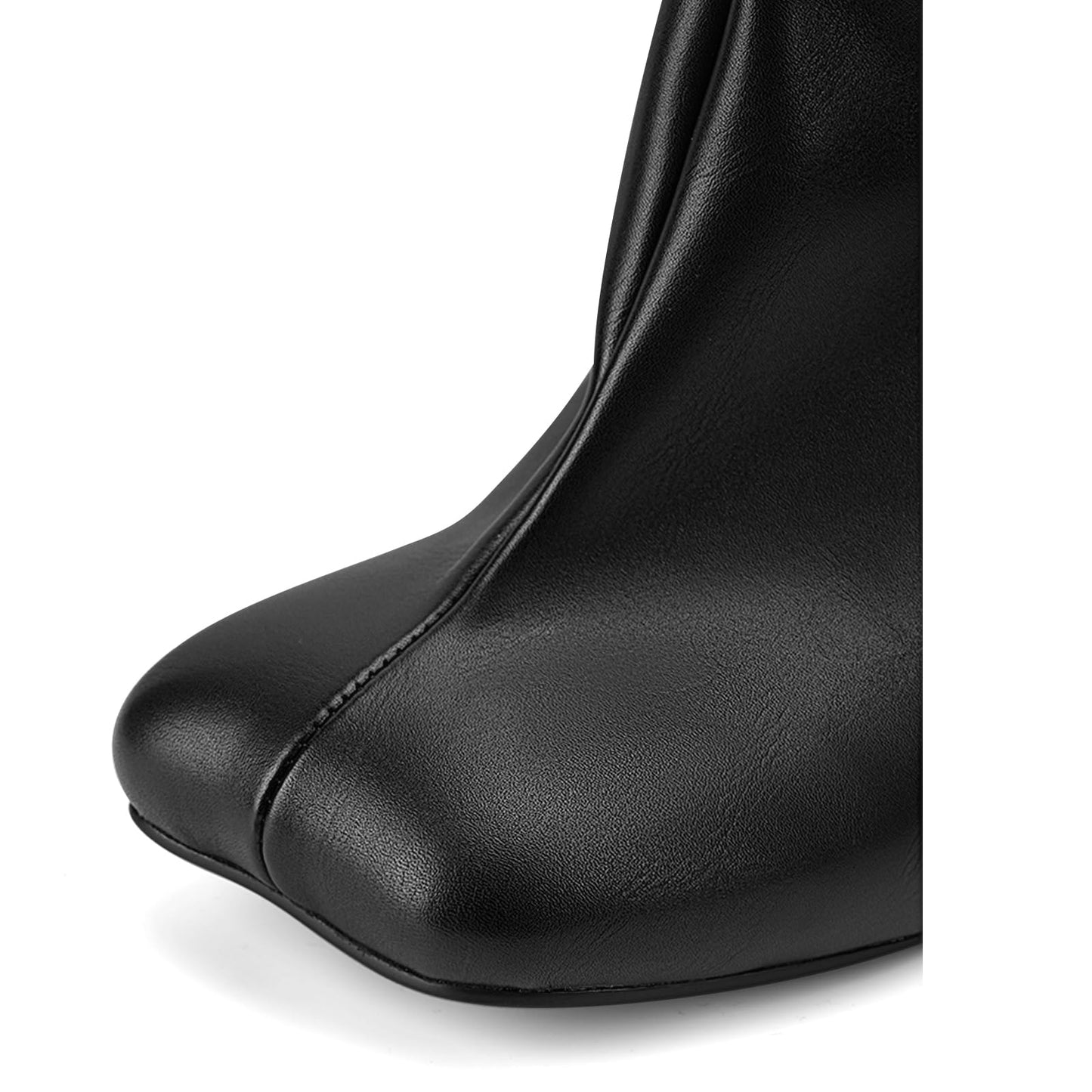 VOZTOLLS Black Knee High Boots for Women Square Toe Leather High Heel Tall Boots Stylish Casual Wide Calf Fall Boots Black