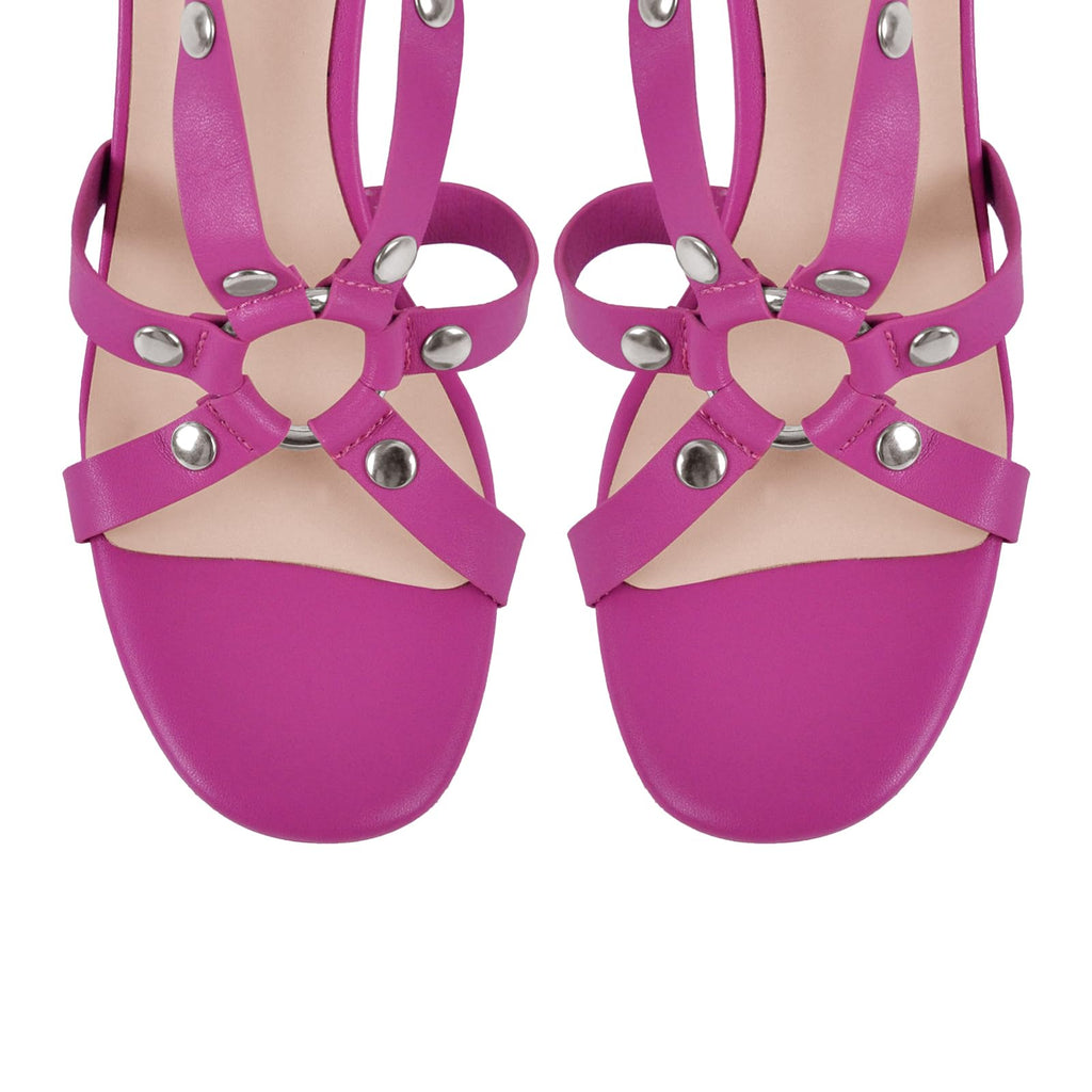 VERISSON Women's Grommets Stiletto Sandals Platform Open-back High Heels Cross Bands Open Toe Buckle-up Ankle Sandals Party Dressing Magenta Size 7