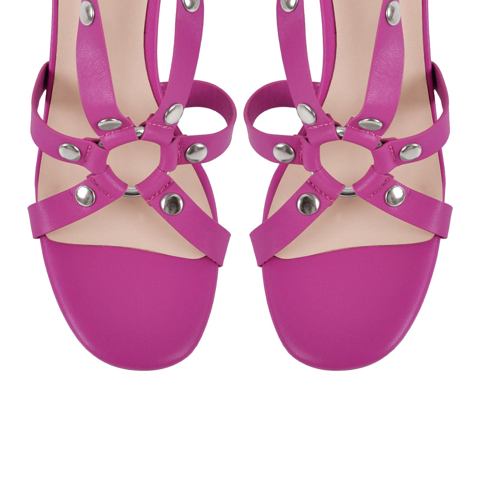 VERISSON Women's Grommets Stiletto Sandals Platform Open-back High Heels Cross Bands Open Toe Buckle-up Ankle Sandals Party Dressing Magenta Size 7
