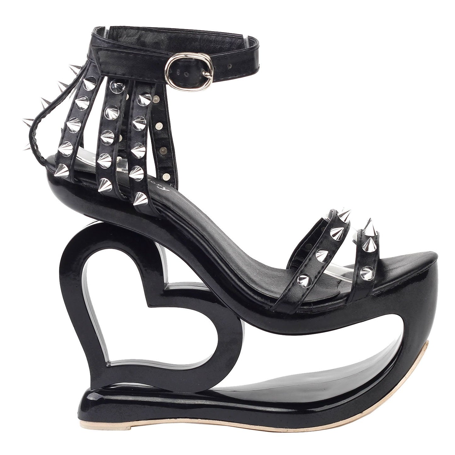 SHOW STORY Fashion Black Stud Ankle Strap High Heel Platform Party Sandals,LF40204BK39,8US,Black