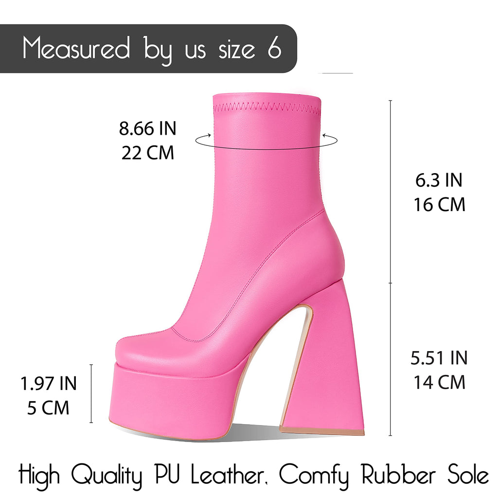Uacllcau Platform Boots for Women Chunky High Heel Ankle Booties Square Toe Side Zipper Mid Calf Boots