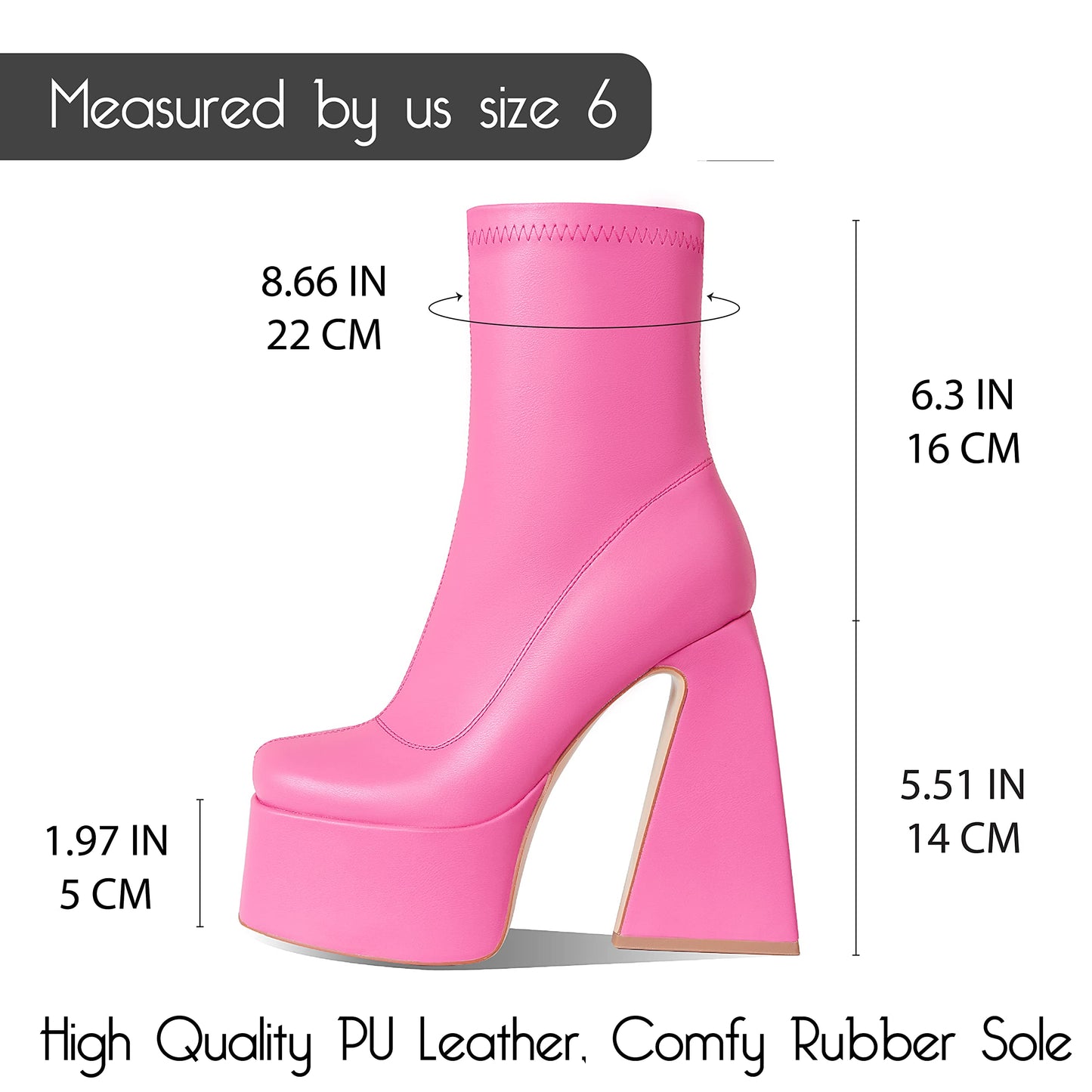 Uacllcau Platform Boots for Women Chunky High Heel Ankle Booties Square Toe Side Zipper Mid Calf Boots