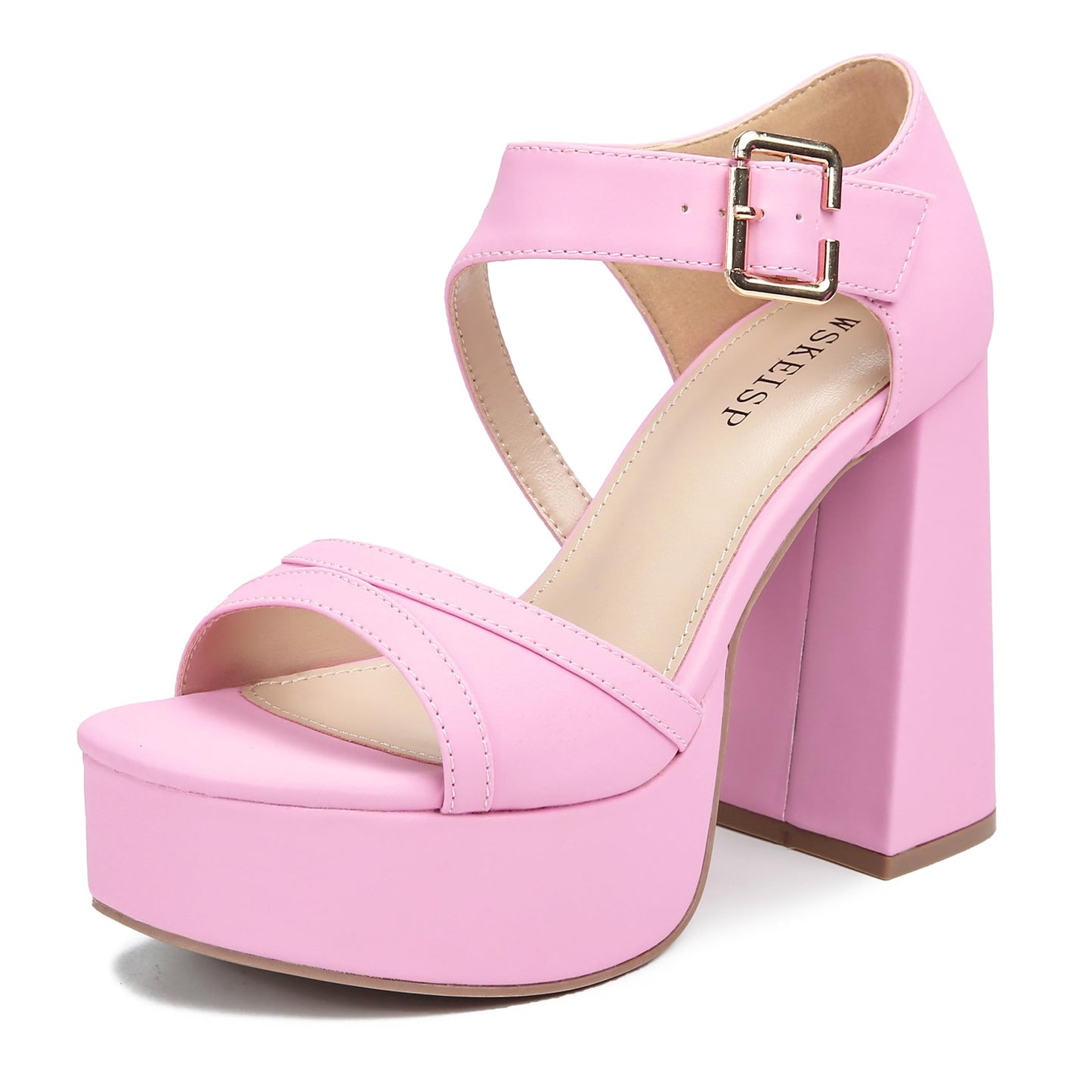 WSKEISP Platform Chunky Heels for Women Trendy Square Toe Heeled Sandals Black White Pink Silver Gold High Heels Ankle Strap Party Wedding Dress Pumps