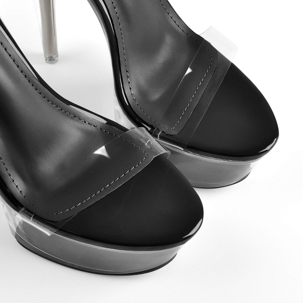 MissHeel Tie Up Platform Heels Clear Ankle Wrap Sandals for Women Black Stiletto High Heels 6 inch Sexy Party Dancing