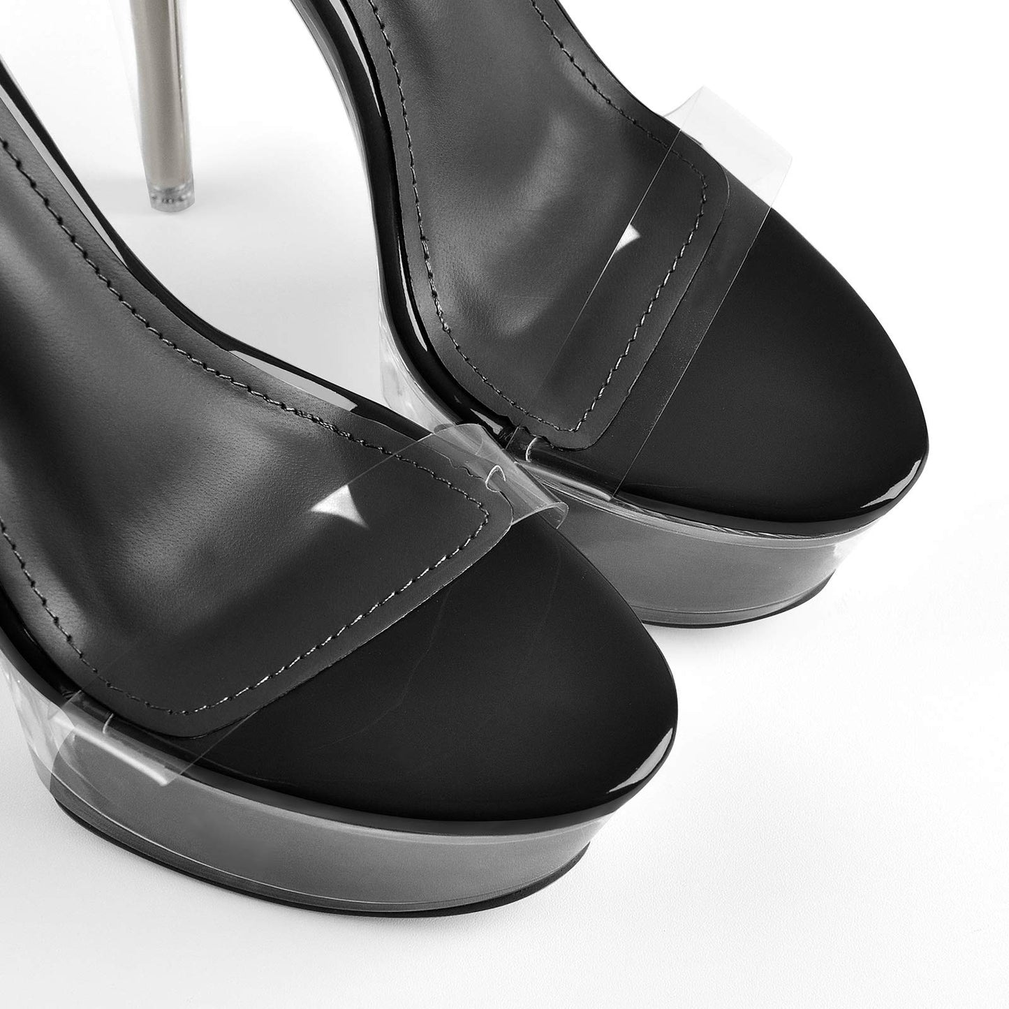 MissHeel Tie Up Platform Heels Clear Ankle Wrap Sandals for Women Black Stiletto High Heels 6 inch Sexy Party Dancing