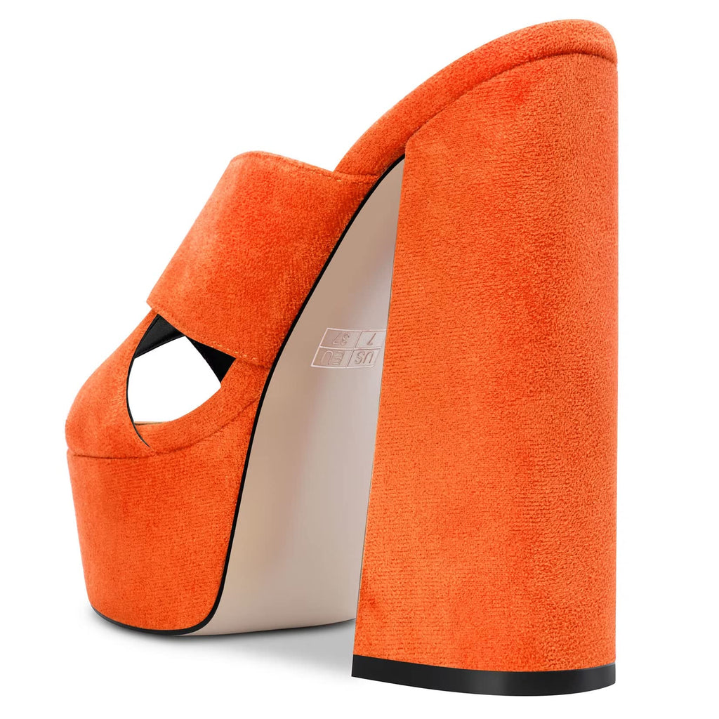 Orange HDEUOLM Women Chunky Block High Heel