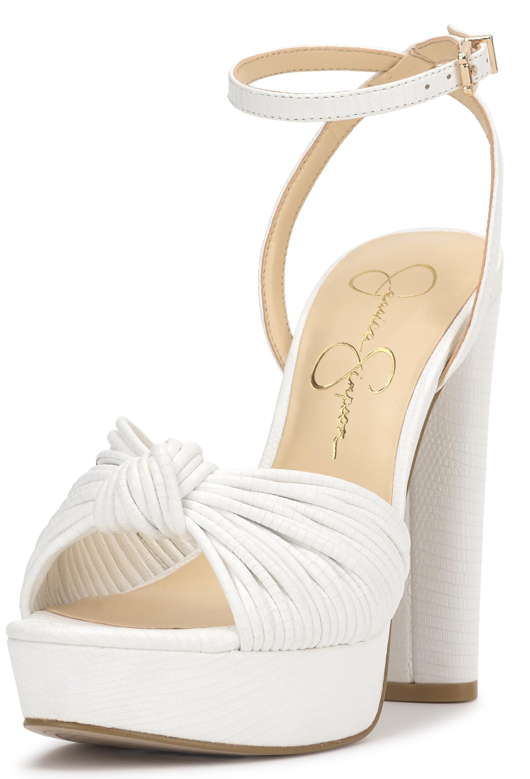 Jessica Simpson Women's Immie Platform Sandal, White Mini Lizard, 11