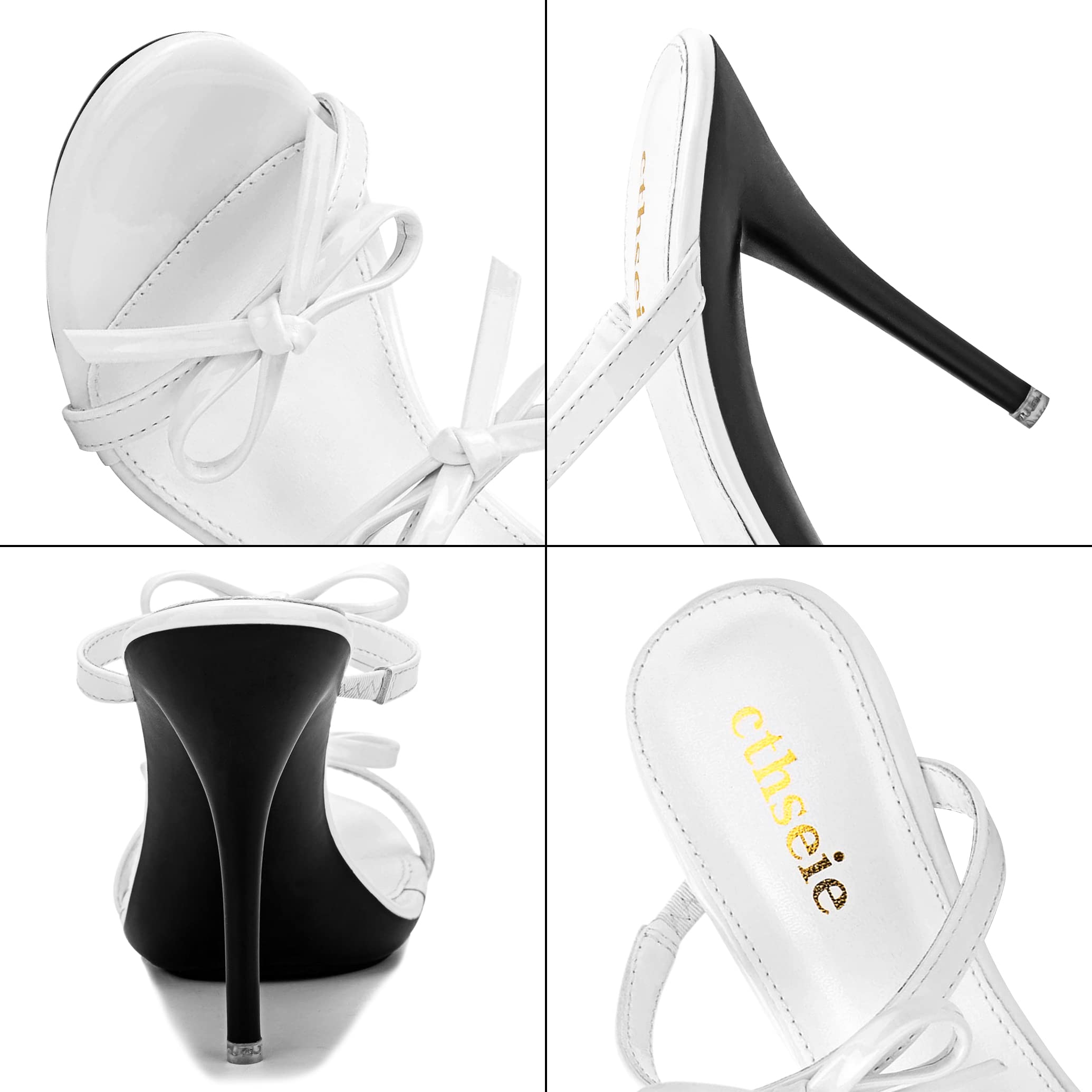 cthseie Women's Platform Heeled Sandals Strappy Stilettos Mules Open Toe Slip On Fashion Sexy Dress Cute Bowknot Backless High Heel Slides Heels Slippers White Patent Leather PU