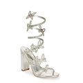 Wild Diva Women's Embellished Rhinestone Butterfly Spiral Coil Wrap Around Chunk Heel Morris-581 (Silver PU