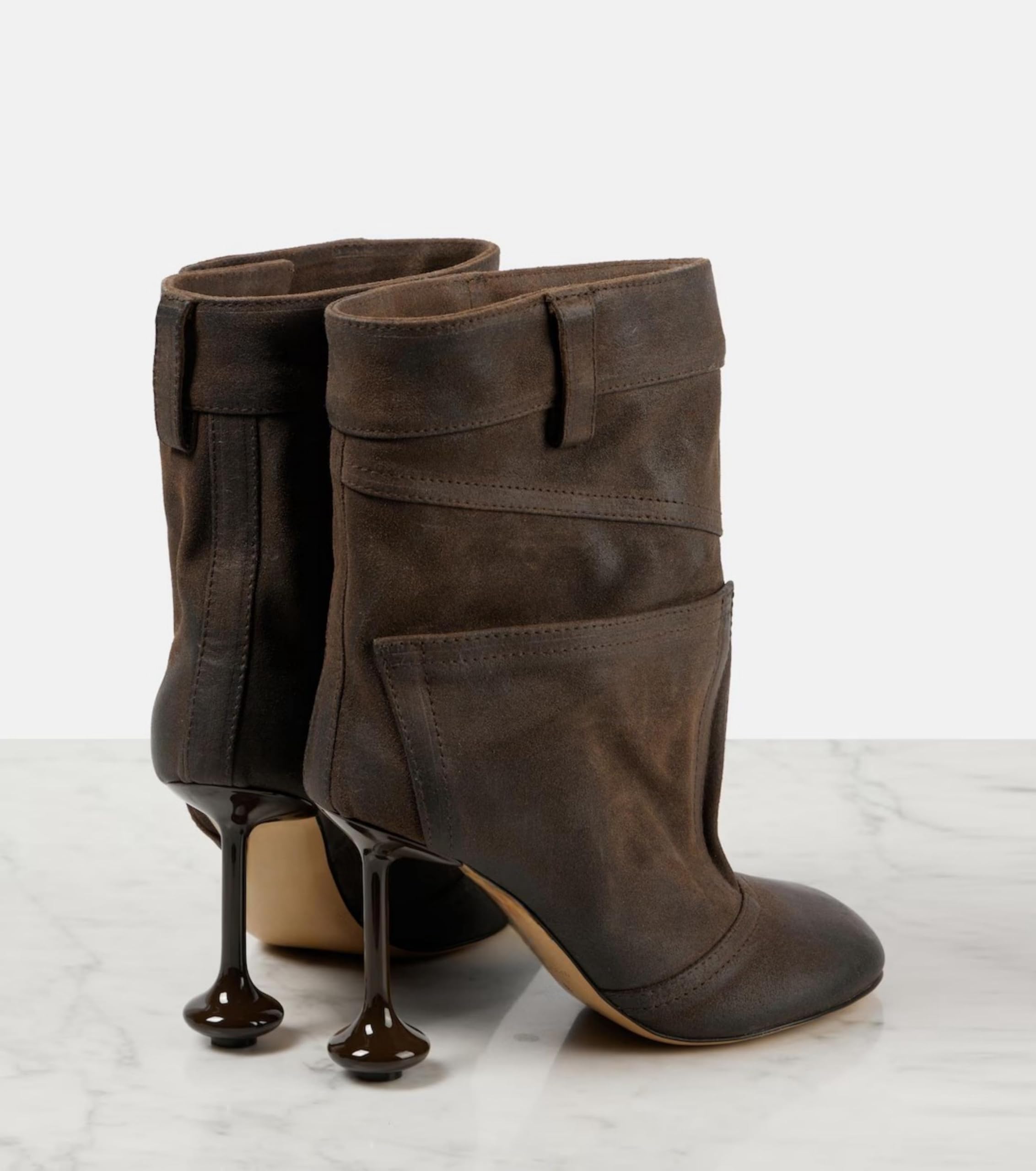 Fuazuzu Vintage Denim Stiletto High Heeled Cowboy Pockets Boots for Women, Mid Wide Calf Round Toe with Metal Button for Fashion Dress Booties,Chocolate 8