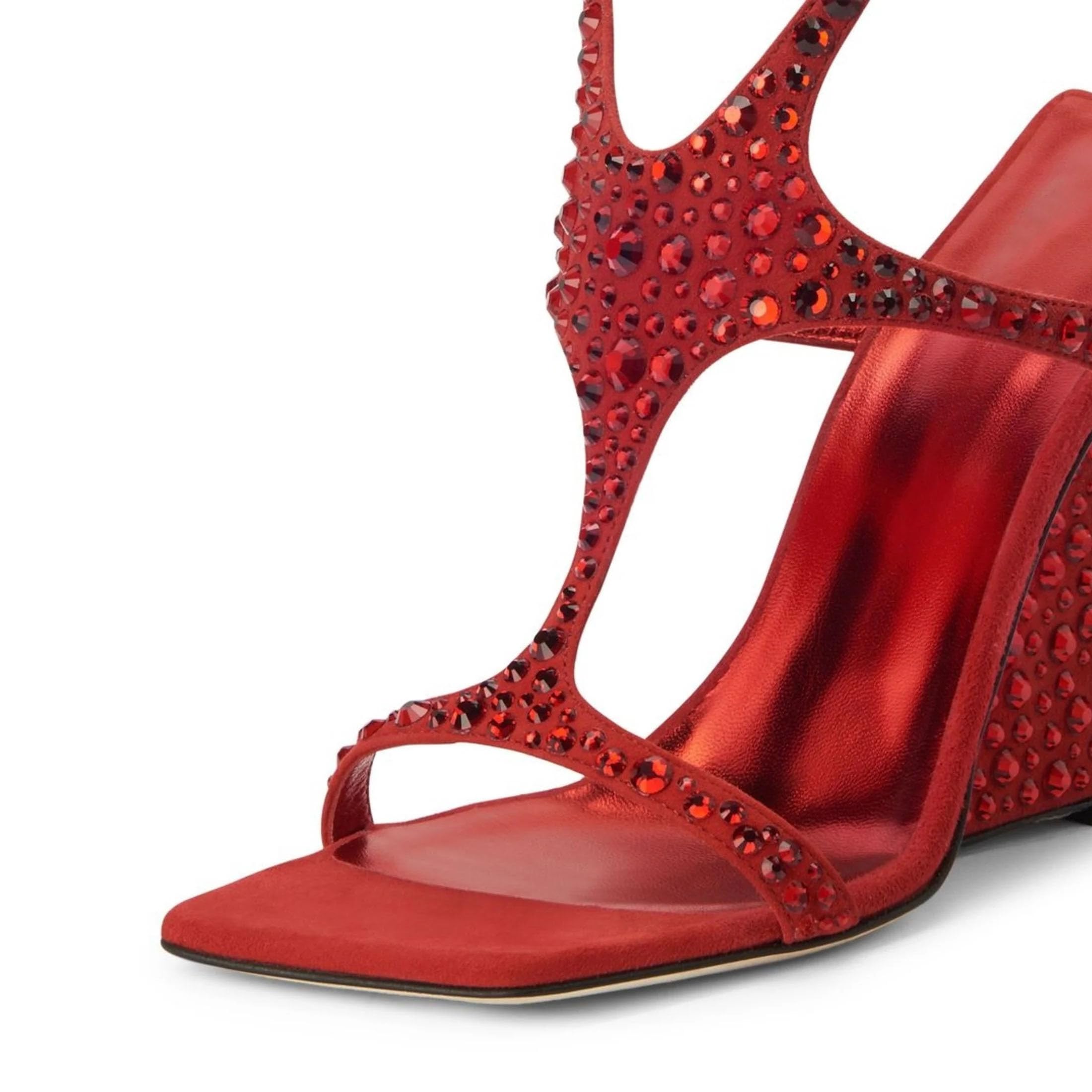 Kluolandi Women's Wedge Heeled Sandals Open Toe Criss-cross Strappy Sandals Heels Party Dress Shoes Red Crystal Heels