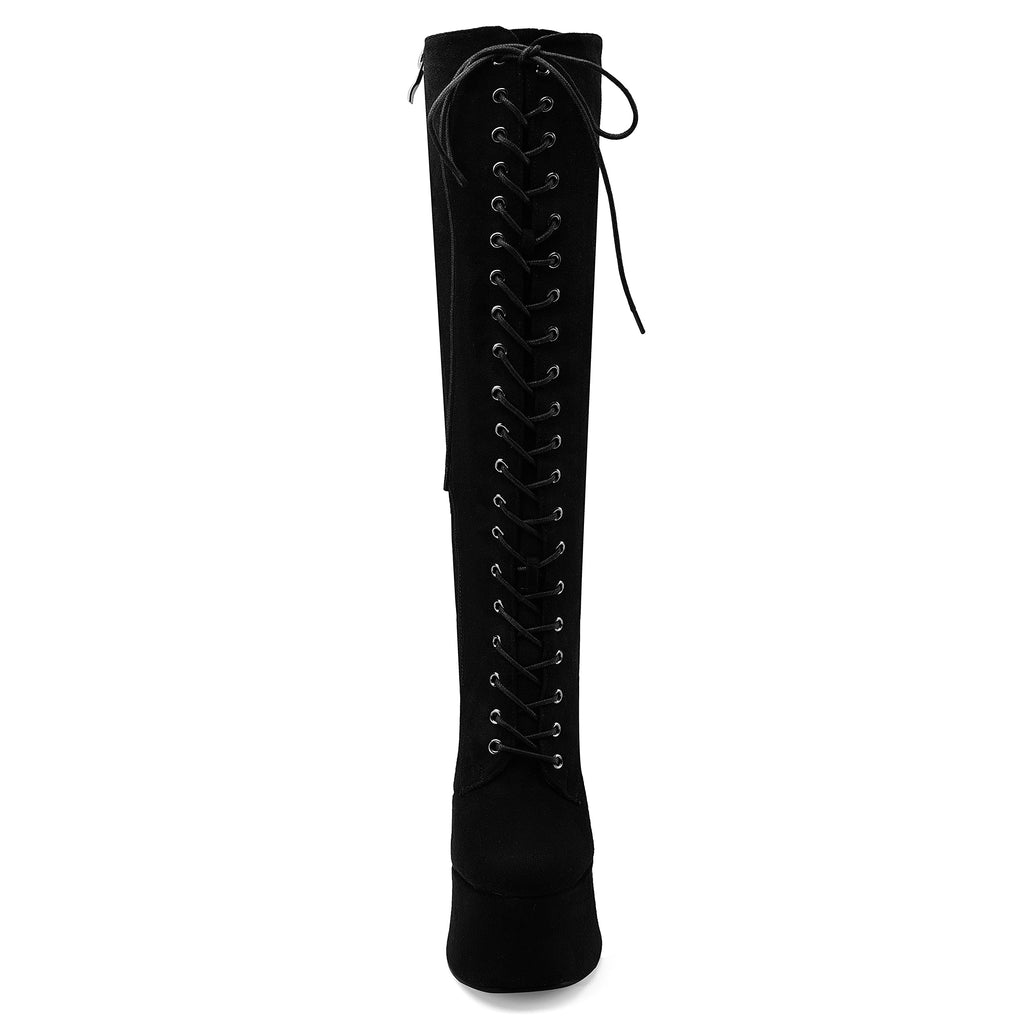 Black Suede Perisis High Chunky Platform Knee High Boots