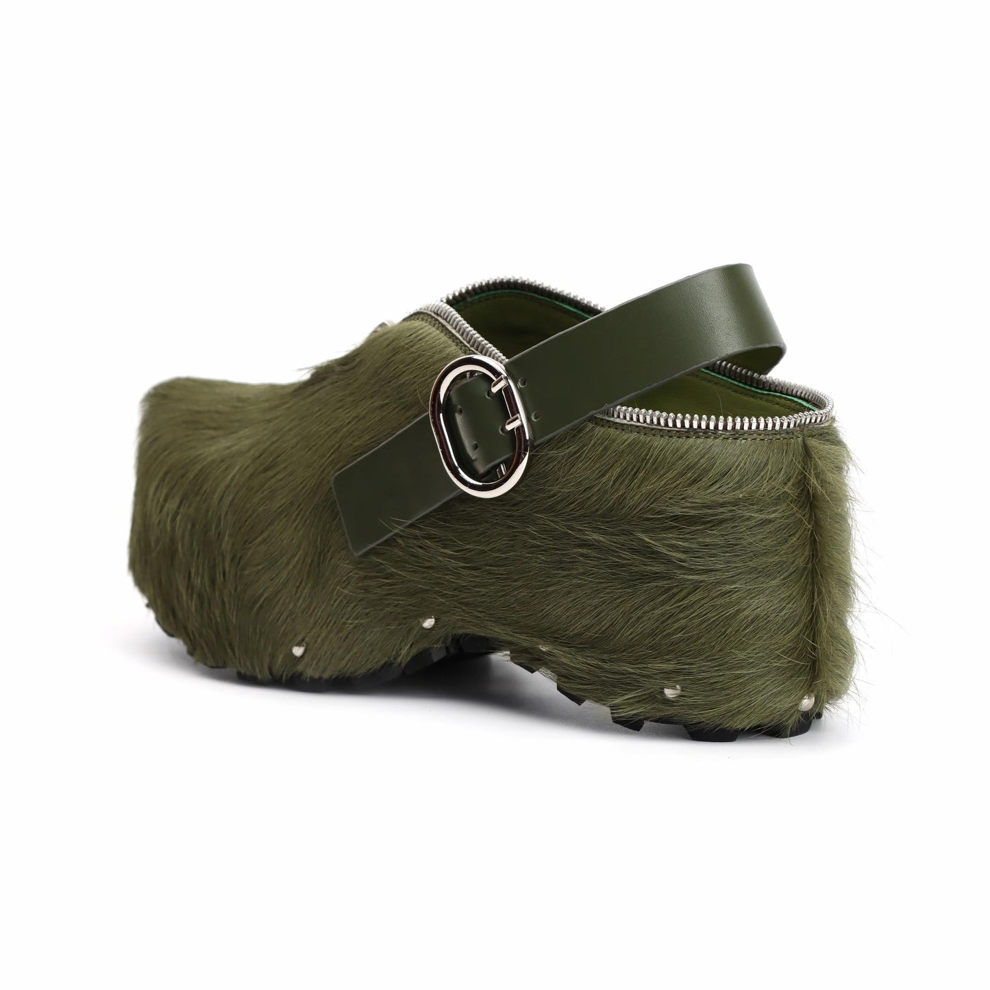 XOBZJH Women’s Natural Cow Print Fur Platform Clogs with Decorative Zipper & Adjustable Buckle Strap – Western Slip-On Punk Rivet Mules with Arch Support, Chunky Retro Rustic Style