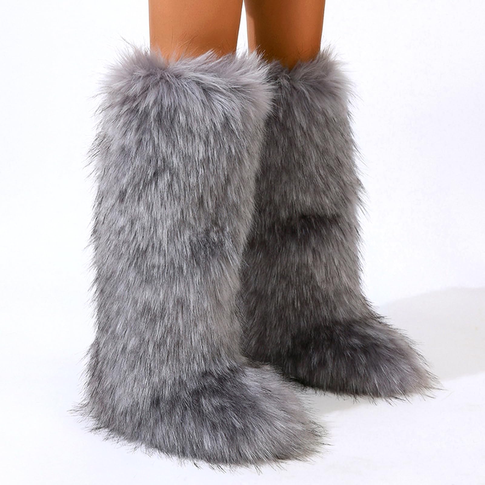 Valpeak Womens Faux Fur Boot Winter Fluffy Long Furry Boots for Girls Outdoor Fuzzy Knee-High Boots
