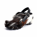 XOBZJH Women’s Natural Cow Print Fur Platform Clogs with Decorative Zipper & Adjustable Buckle Strap – Western Slip-On Punk Rivet Mules with Arch Support, Chunky Retro Rustic Style