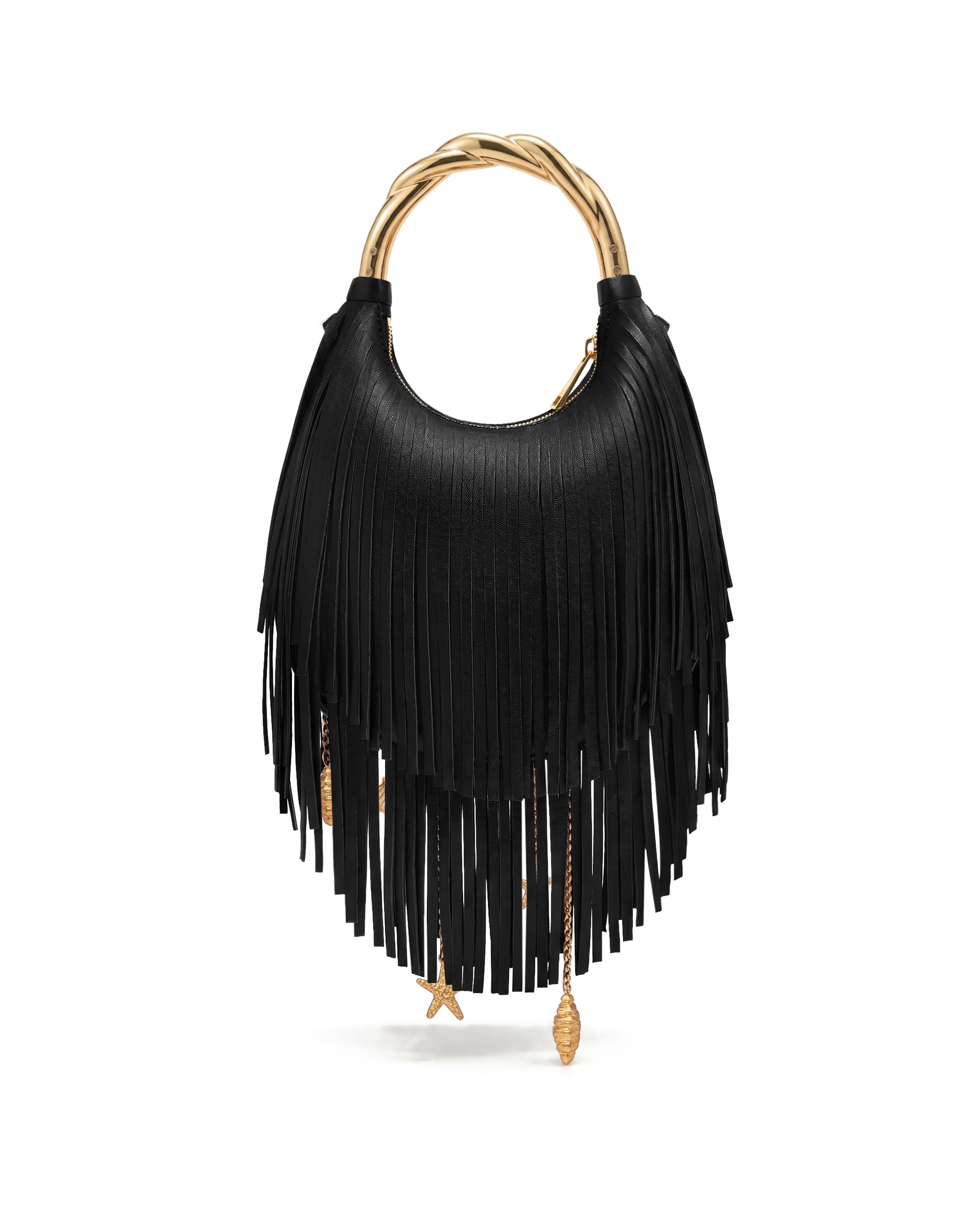 JW PEI Women's Chloe Metal Handle Fringe Top Handbag - Black