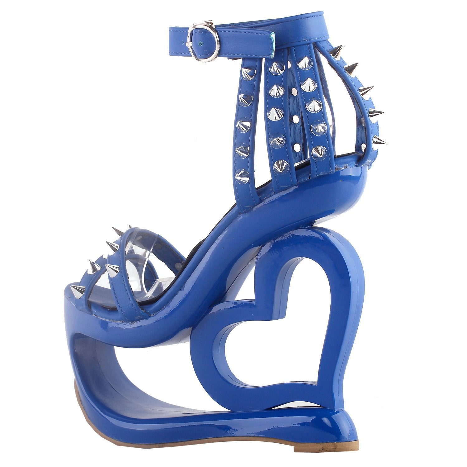 SHOW STORY Fashion Blue Stud Ankle Strap High Heel Platform Party Sandals,