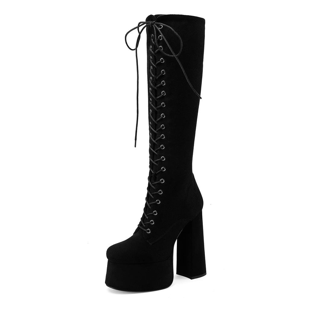 Black Suede Perisis High Chunky Platform Knee High Boots