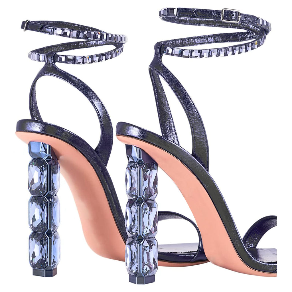 LauraVicci Women Heeled Sandals Ankle Straps Rhinestone Crystal Chunky Block Open Toe Slip on Wedding Slip on Wedding Party Evening Dress Shoes Black Size 8