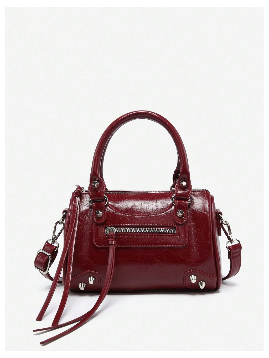 RoseSeek Women's Y2k Rivets Bag with Bowknot Beaded Chain Decor Cute Crossbody Bag Handbags Burgundy One Size