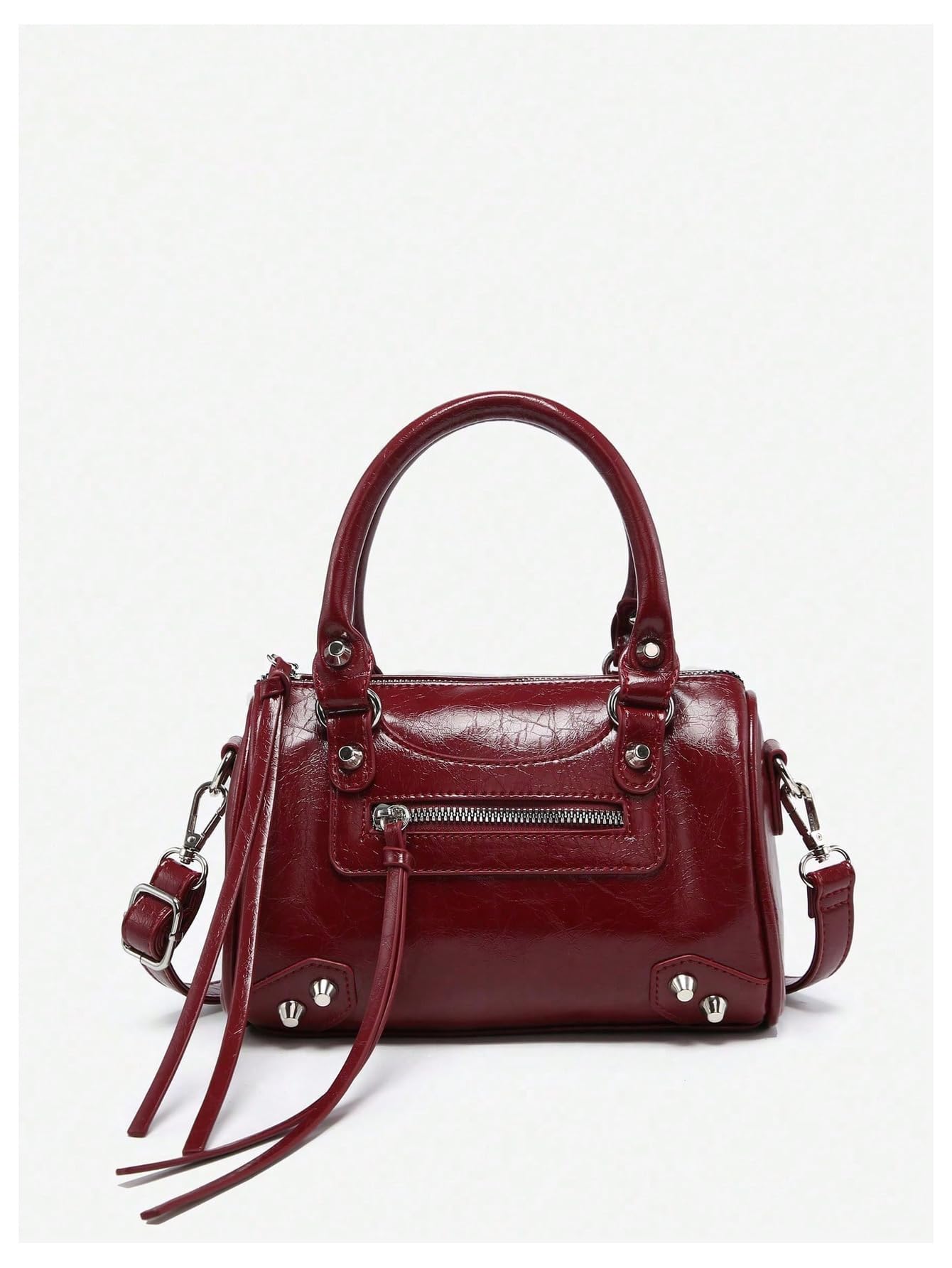RoseSeek Women's Y2k Rivets Bag with Bowknot Beaded Chain Decor Cute Crossbody Bag Handbags Burgundy One Size