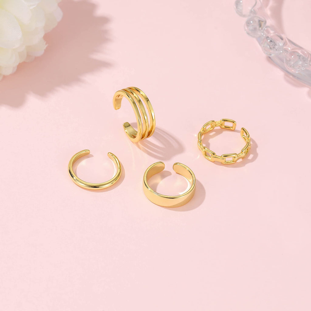 PWUEITR 4Pcs/1Set Adjustable Gold Silver Toe Rings for Women Knuckle Tail Ring Simple Summer Beach Open Toe Rings Set Foot Jewelry,gold