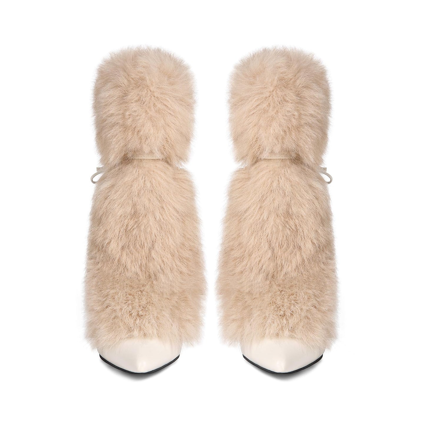 Maiosfy Furry Pointed Stiletto Heels with Straps Large Size Ankle Boots Heavy-Duty Soft Faux Fur Shoes Clubwear for Party Evening Footwear Unisex