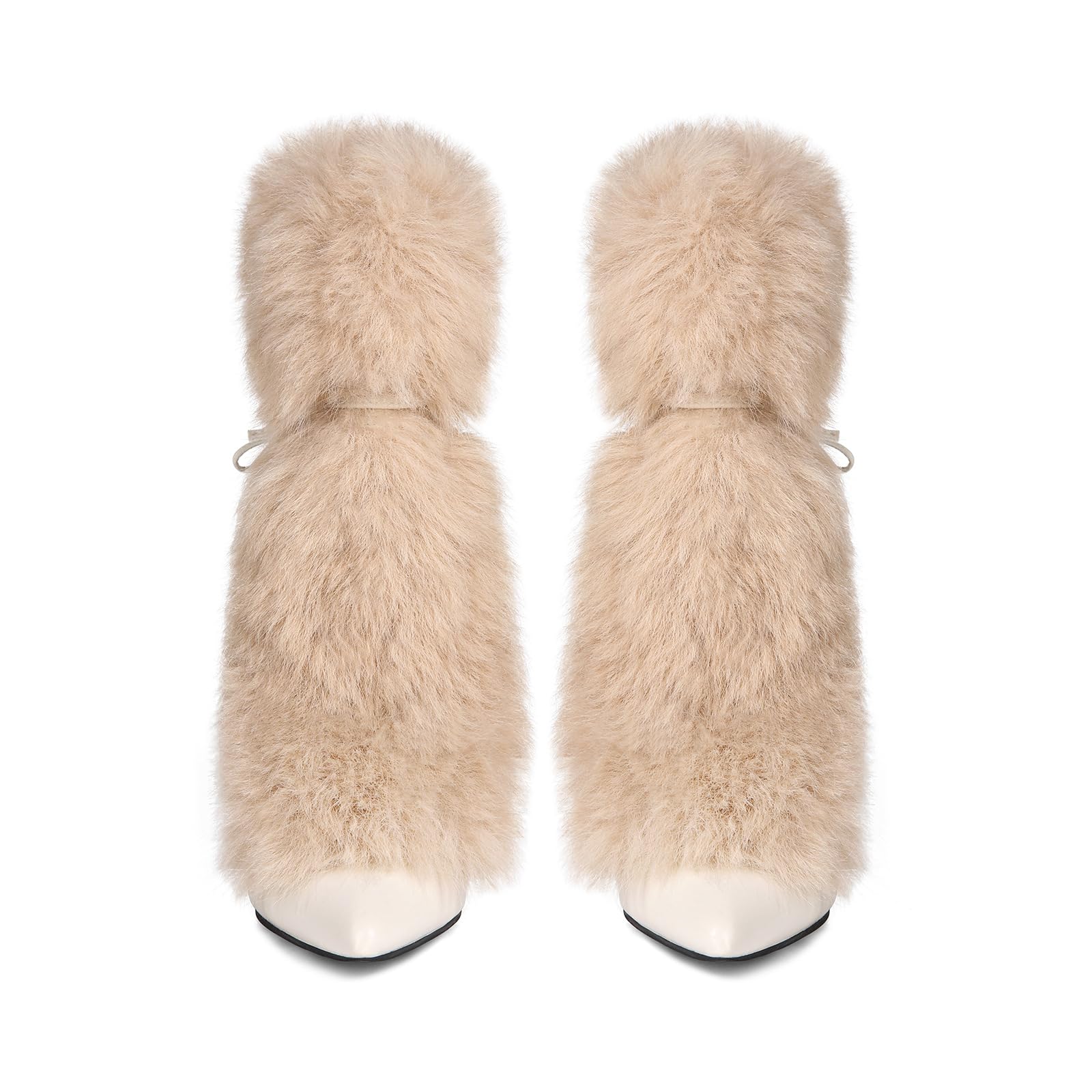 Maiosfy Furry Pointed Stiletto Heels with Straps Large Size Ankle Boots Heavy-Duty Soft Faux Fur Shoes Clubwear for Party Evening Footwear Unisex