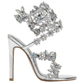Rhineshell Women's Diamante High Heels Sparkly Spiral Wrap Up Strappy Heeled Sandals Round Open Toe Faux Leather Stilettos Rhinestones Studded Party Dress Shoes Silver