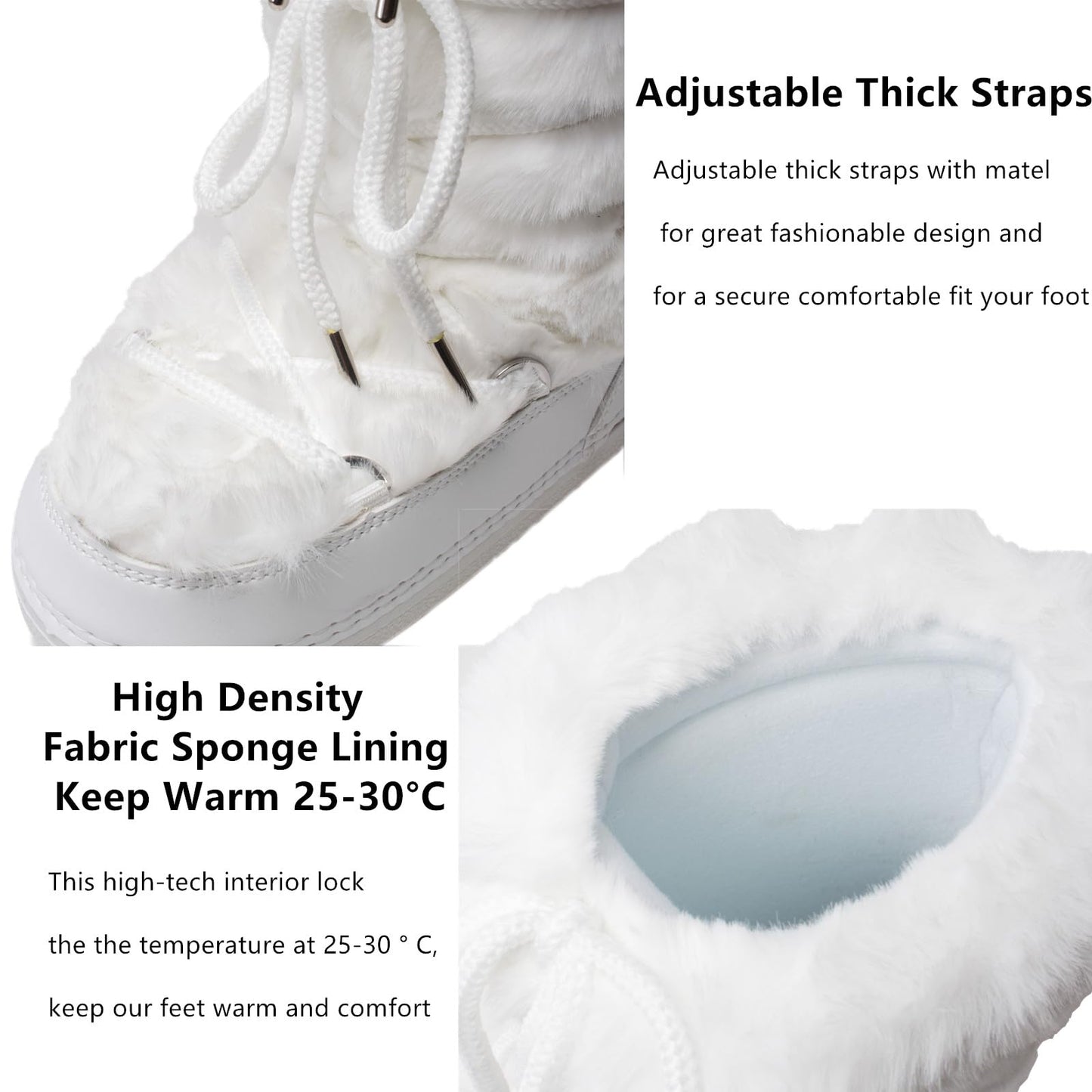 ZHENAIYISHENG Faux Fur Boots for Women - Fuzzy Fluffy Furry Water Resistant Snow Boots for Women - Anti-Slip with Cotton Sponge Lined and TPR Rubber Sole Black White Fur Boots