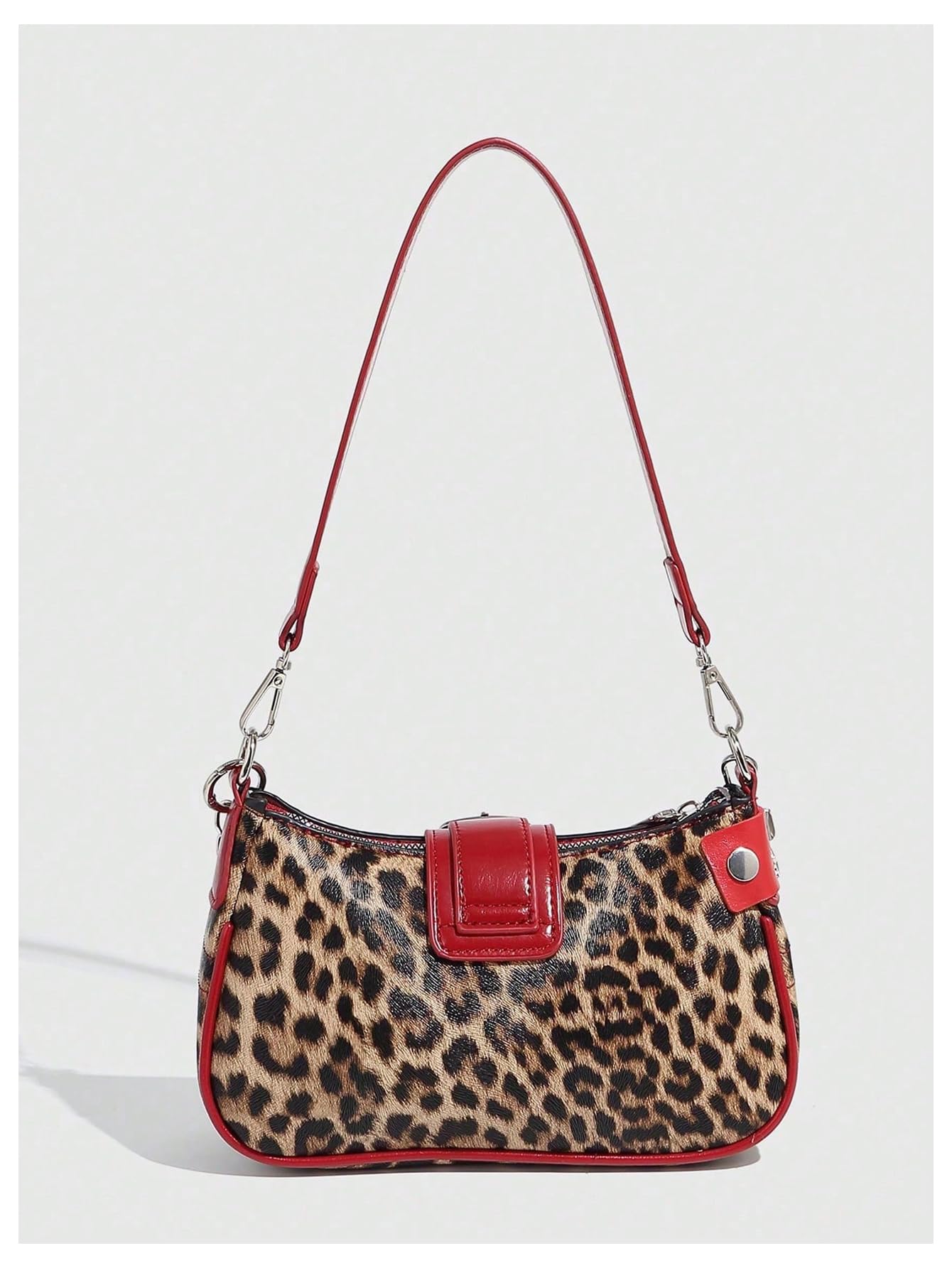 QWINEE Women's Studded Shoulder Bag Y2k Chain Clutch Purses Vintage Buckle Leather Underarm Bag Brown and Red One Size
