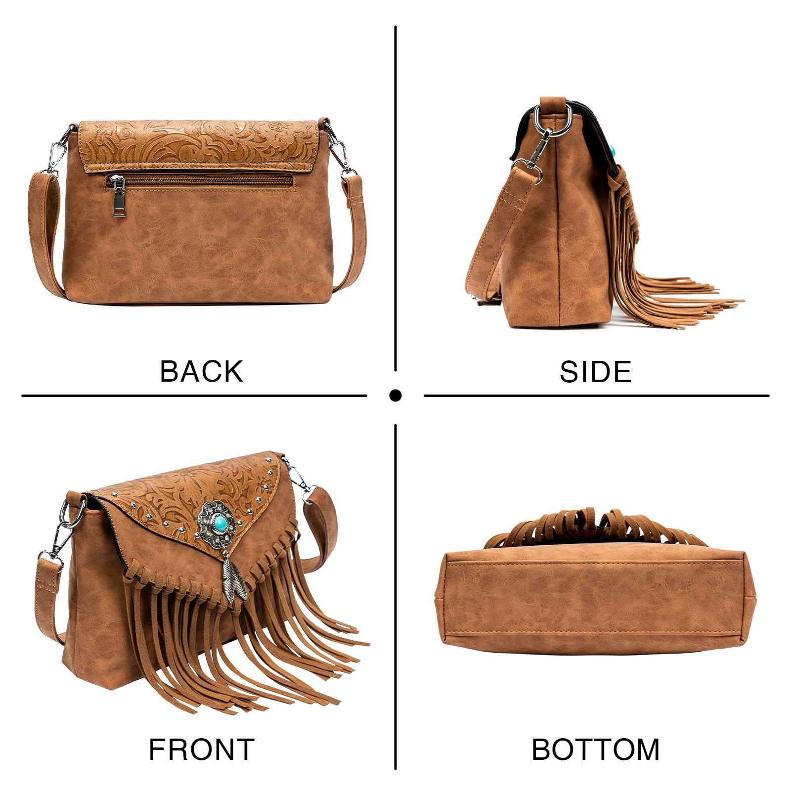 LAVAWA Small Crossbody Bags for Women Crossbody Handbag Fringe Purse Tassel Shoulder Bag Turquoise Concho Wallet