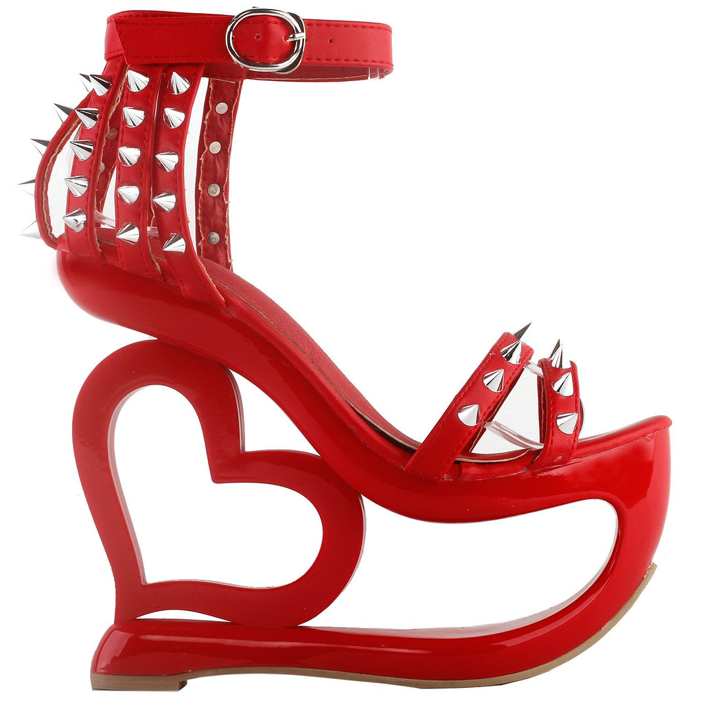 SHOW STORY Fashion Red Stud Ankle Strap High Heel Platform Party Sandals,