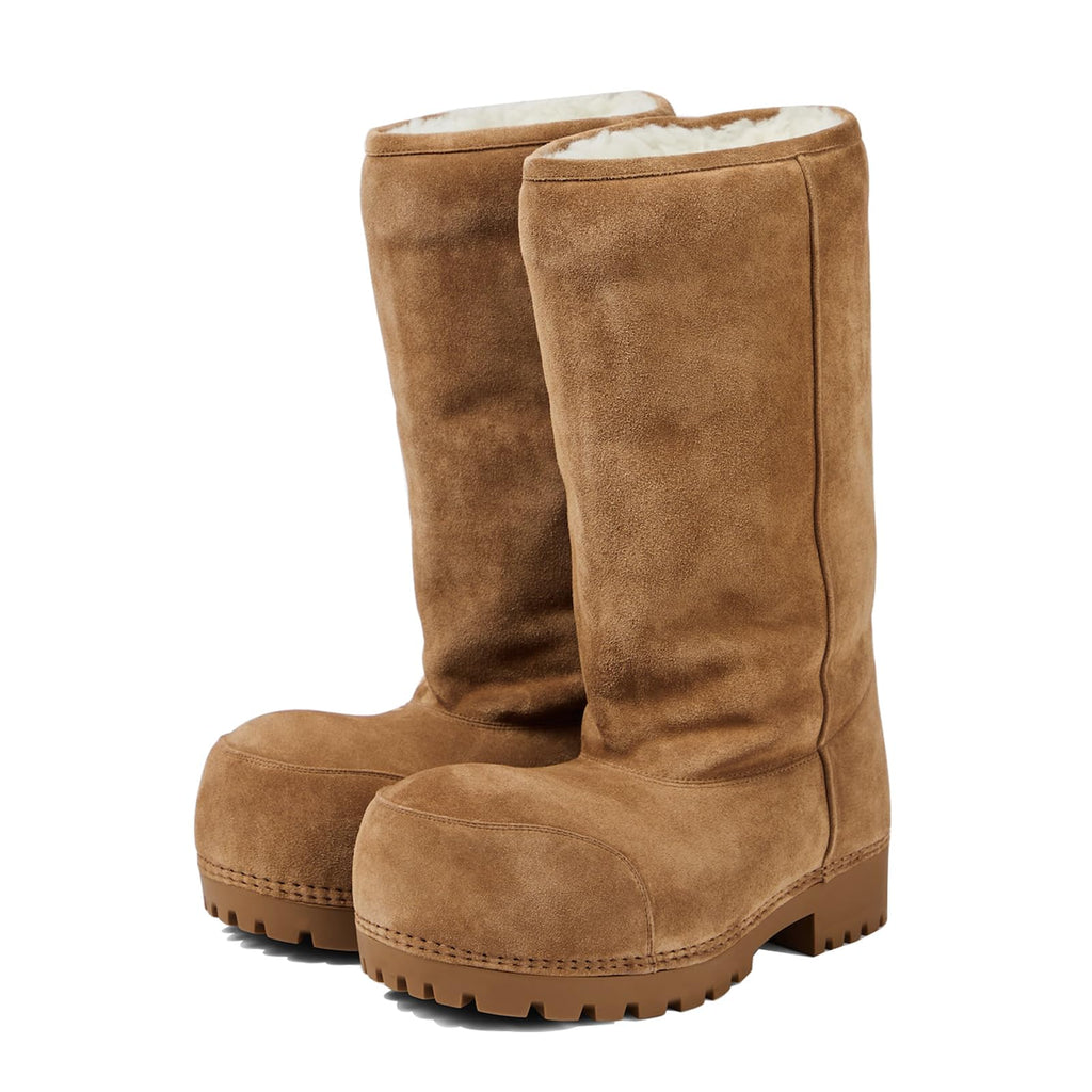 Suede Platform Snow Boots for Women Classic Fur Hippy Mid Calf Winter Boots Slip On High Boots Comfortable Chunky Trending Shoes Brown